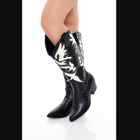 Forever 21 Two-Tone Black & White Cowboy Boots 6 - Picture 1 of 7
